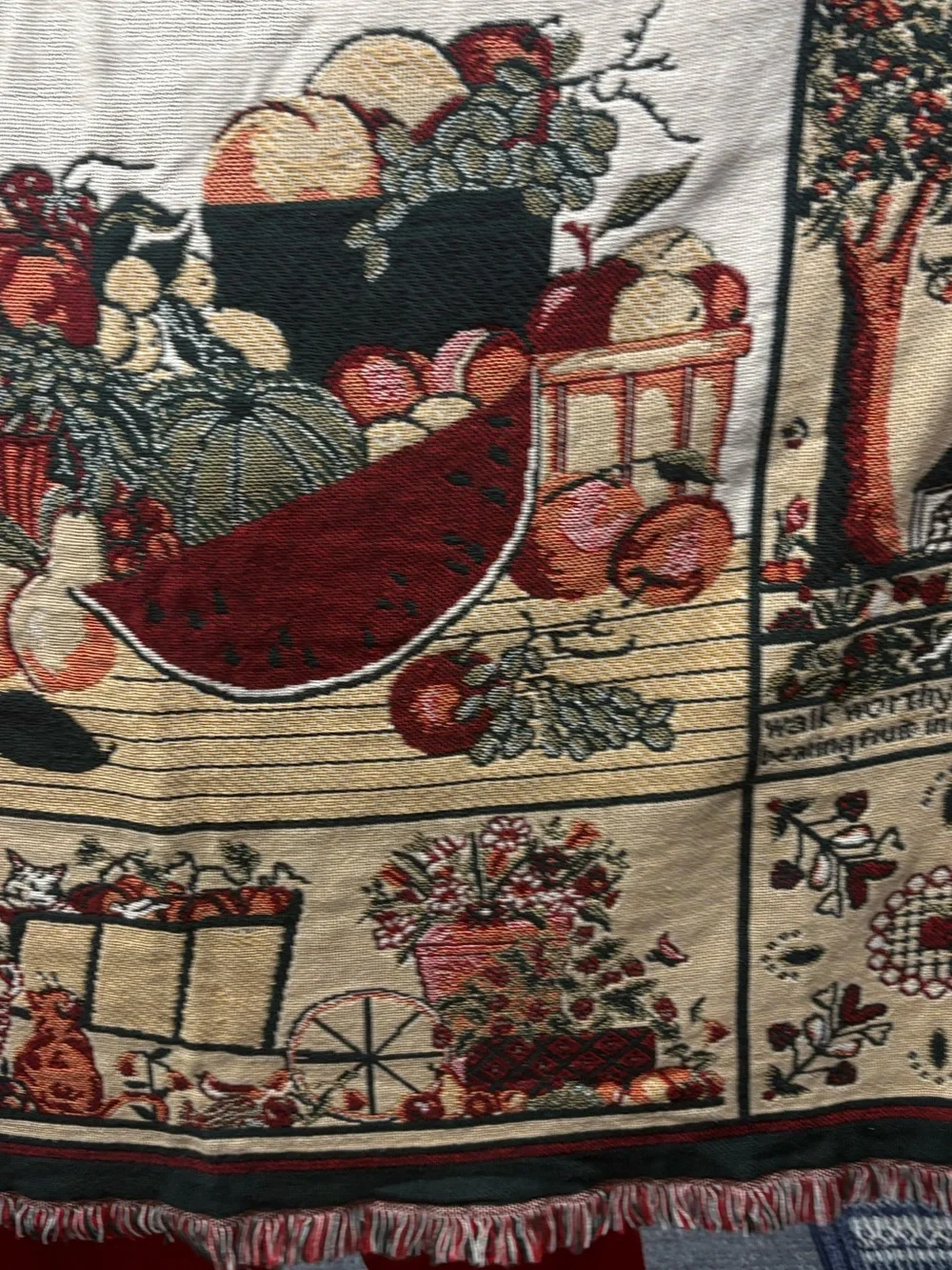 Vintage Goodwin Weavers Classic  Fruit Basket Tapestry Throw Blanket